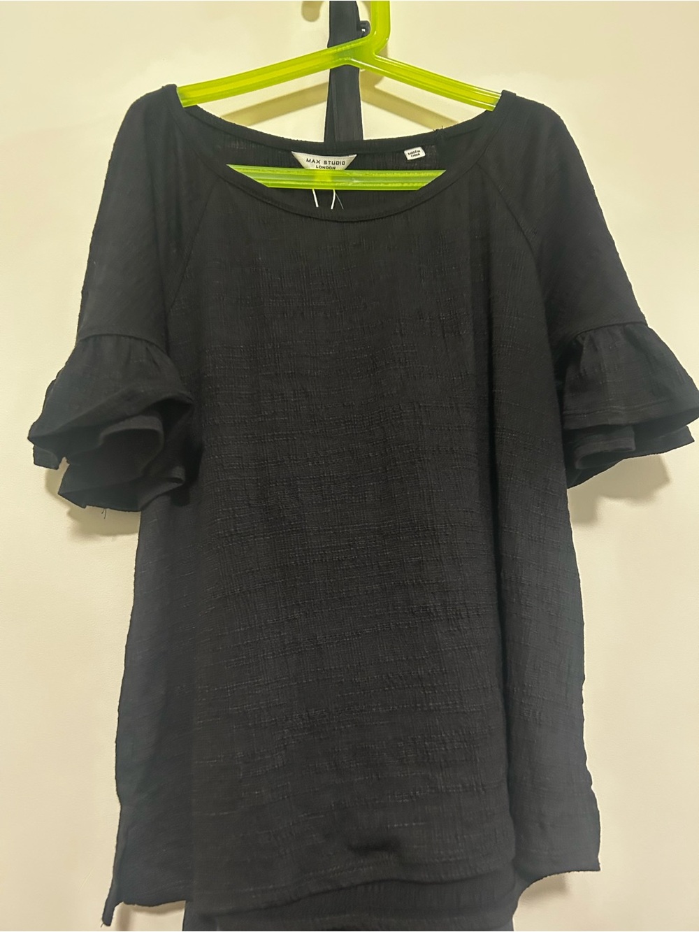 Nordstrom Black Ruffle-Sleeve Textured Women's Top